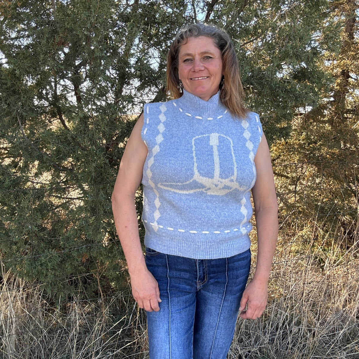 Dusty Blue Rancher Sweater Vest - Dirt Roads and Dreams Western Boutique