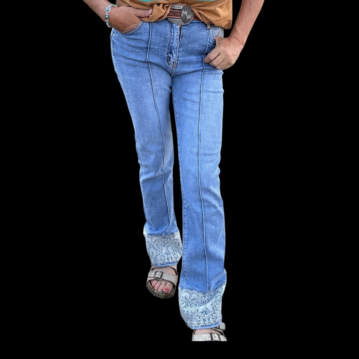 Kreek Embroidered Cuffed Jeans - Dirt Roads and Dreams Western Boutique