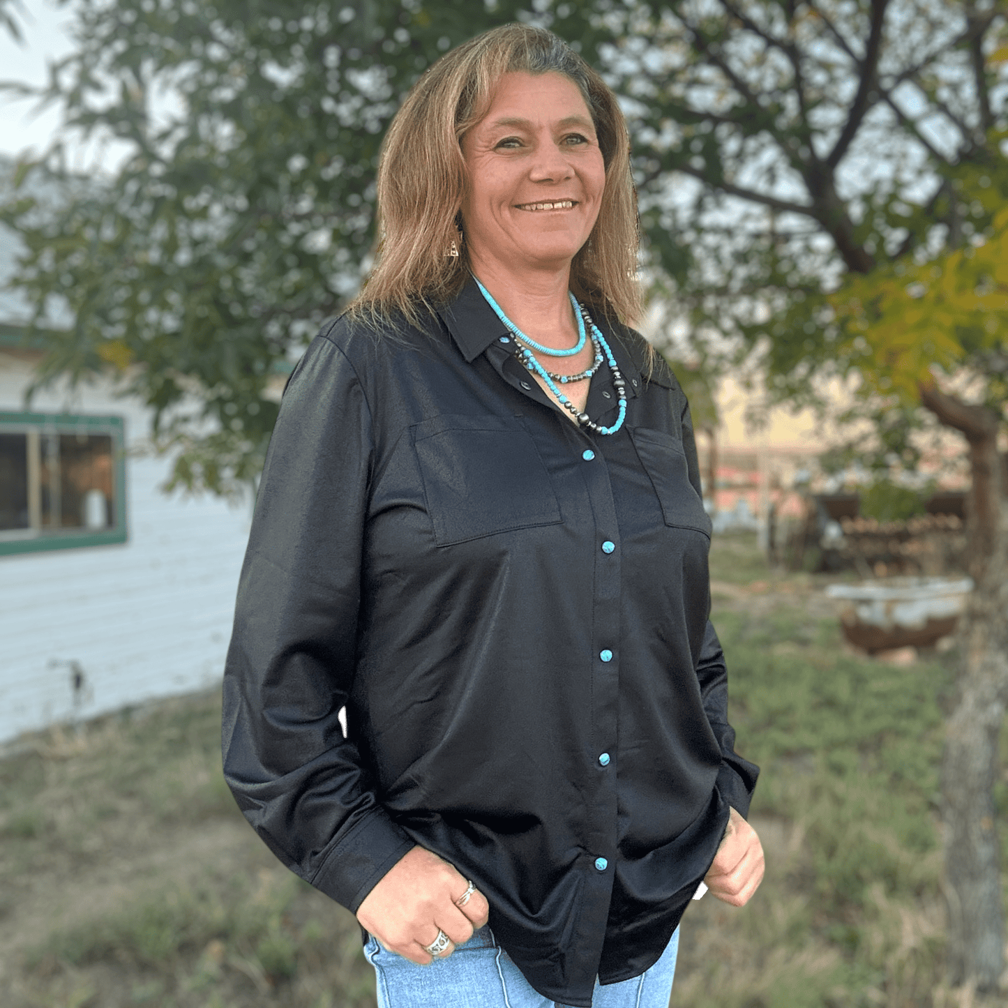 Leather Lux Button Up - Dirt Roads and Dreams Western Boutique