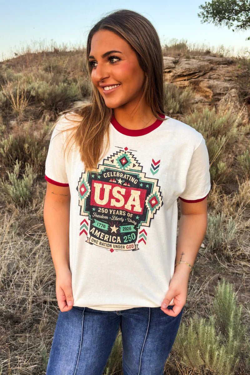 One Nation Ringer Tee - Dirt Roads and Dreams Western Boutique