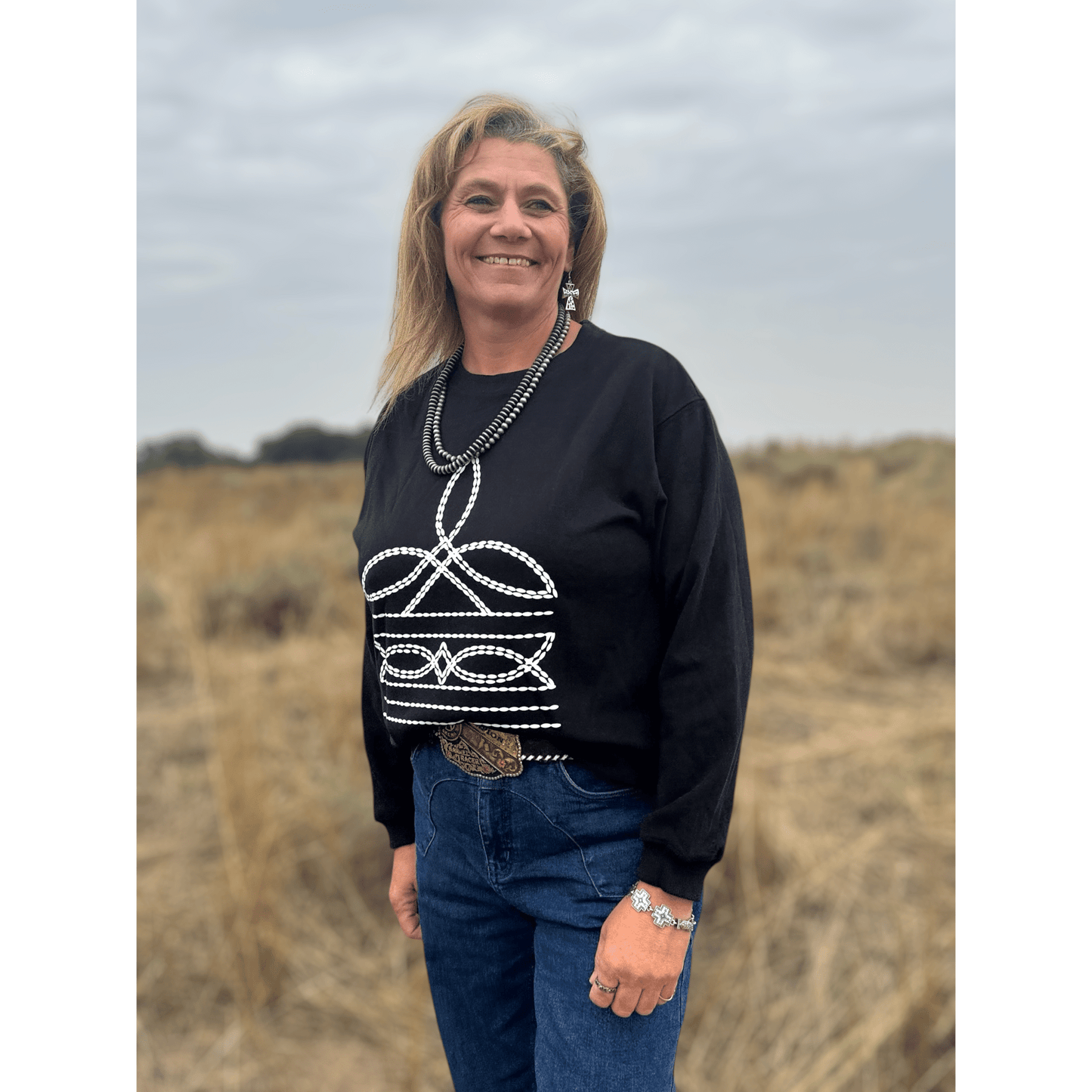 Stitched in Shadow Sweatshirt - Dirt Roads and Dreams Western Boutique