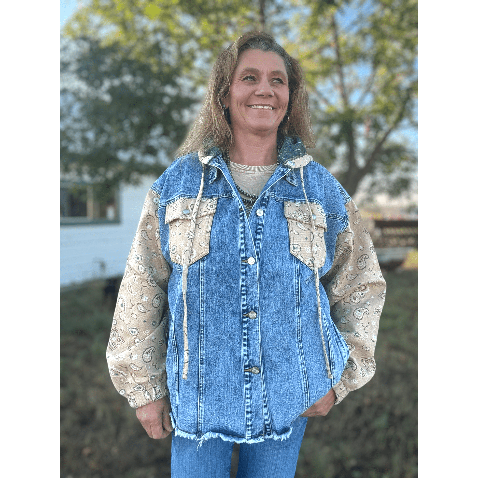 Bandana Country Denim Shacket - Dirt Roads and Dreams Western Boutique