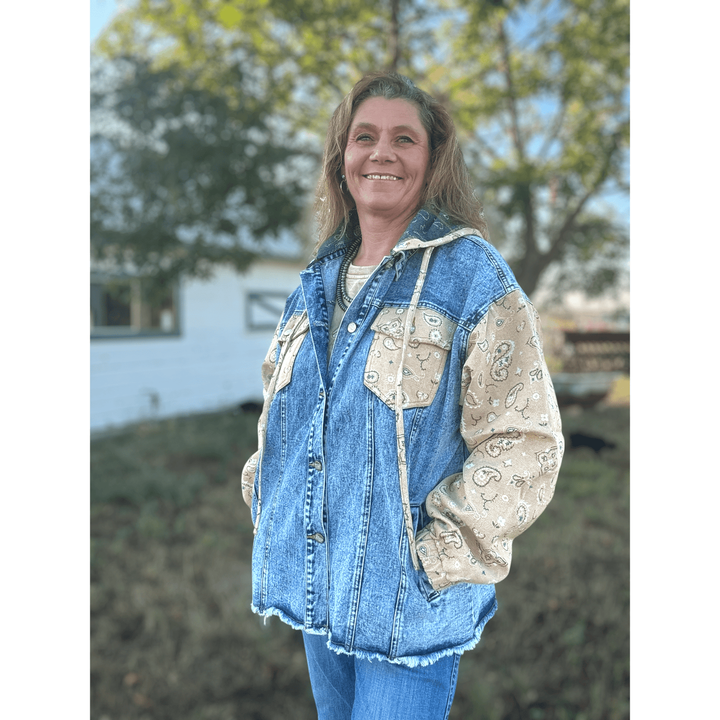 Bandana Country Denim Shacket - Dirt Roads and Dreams Western Boutique