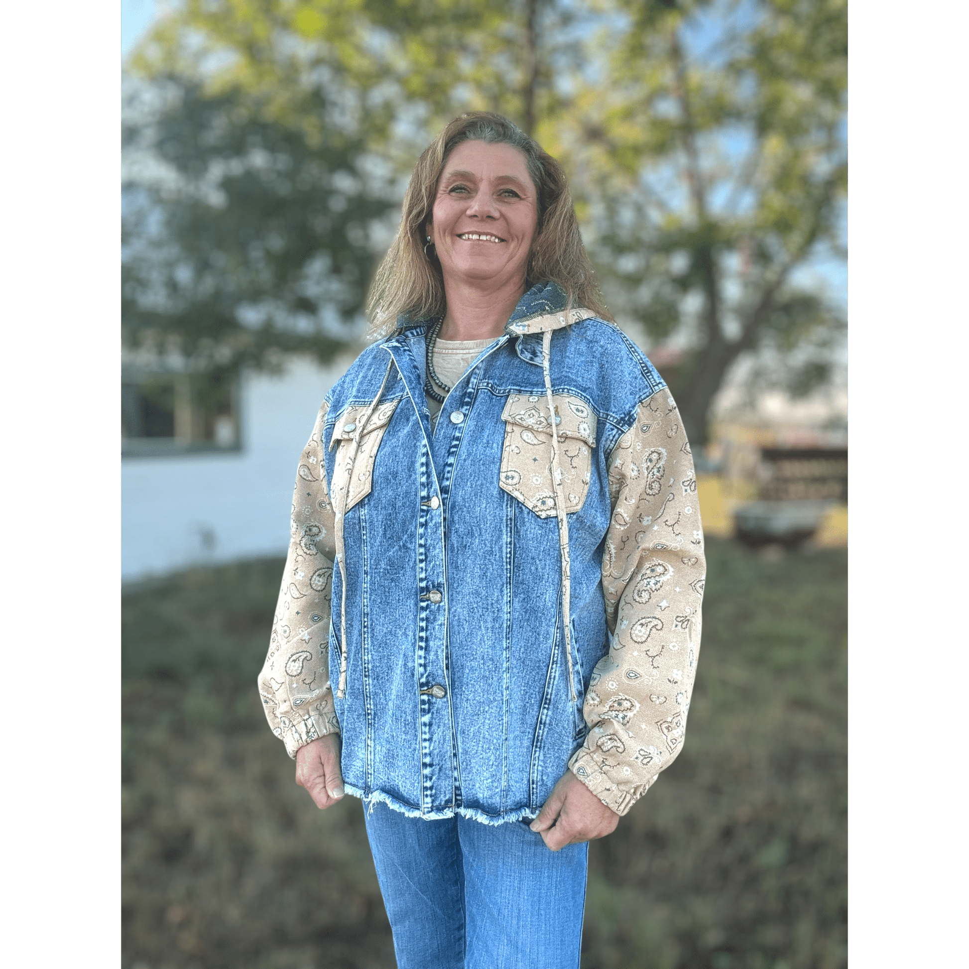 Bandana Country Denim Shacket - Dirt Roads and Dreams Western Boutique