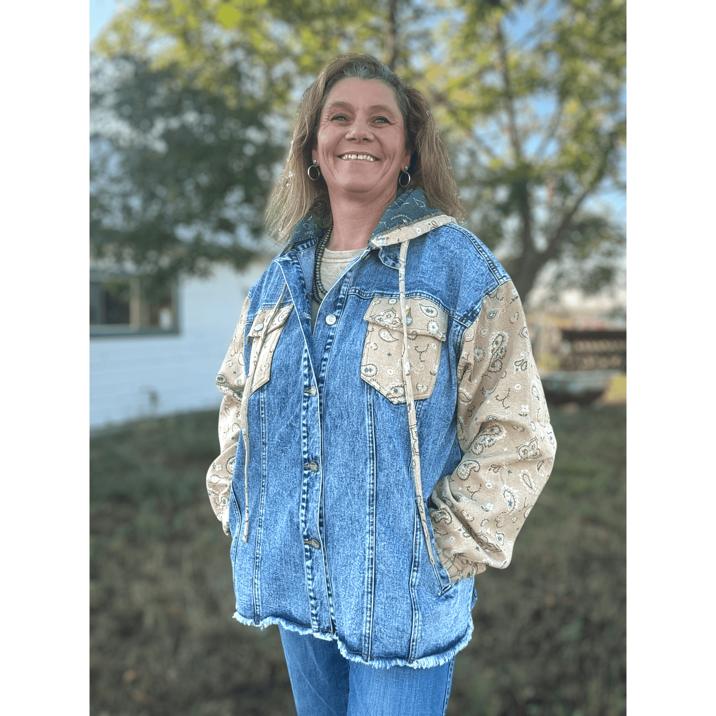 Bandana Country Denim Shacket - Dirt Roads and Dreams Western Boutique