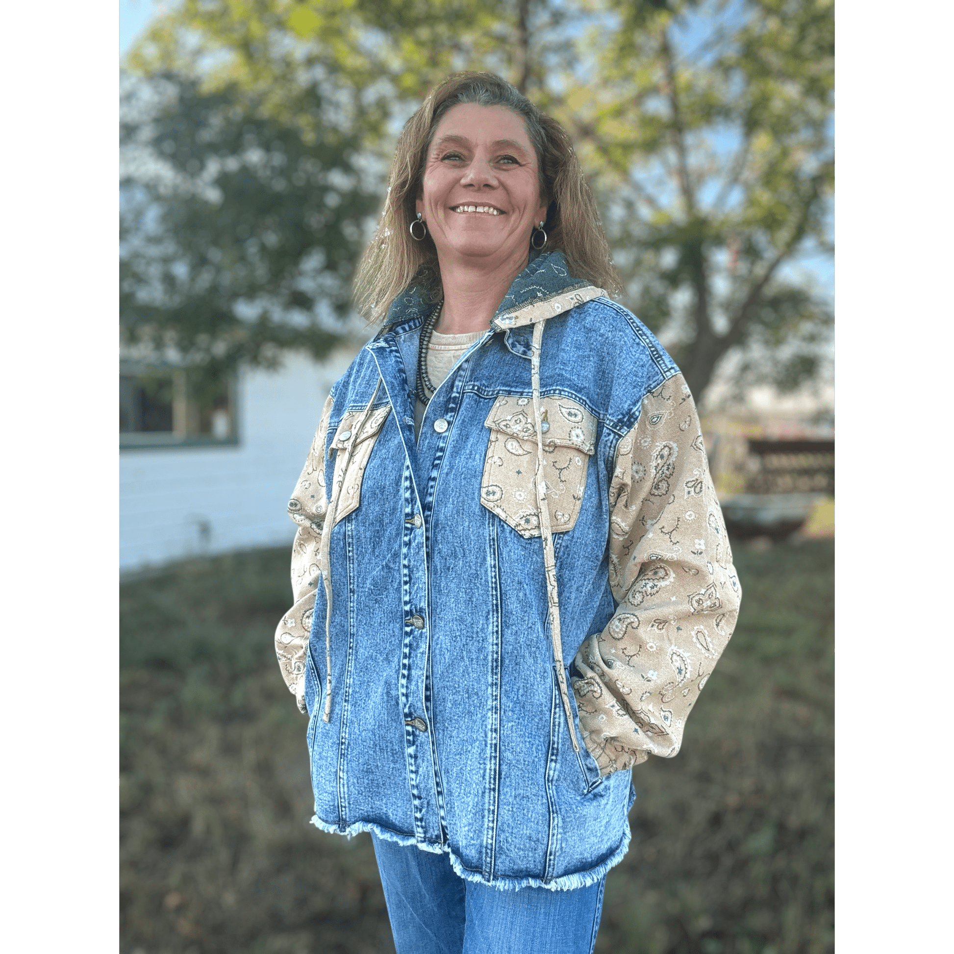 Bandana Country Denim Shacket - Dirt Roads and Dreams Western Boutique