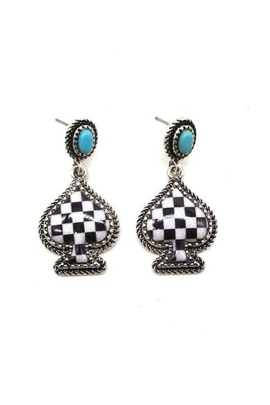 CHECKER SPADE DANGLE EARRING - Dirt Roads and Dreams Western Boutique