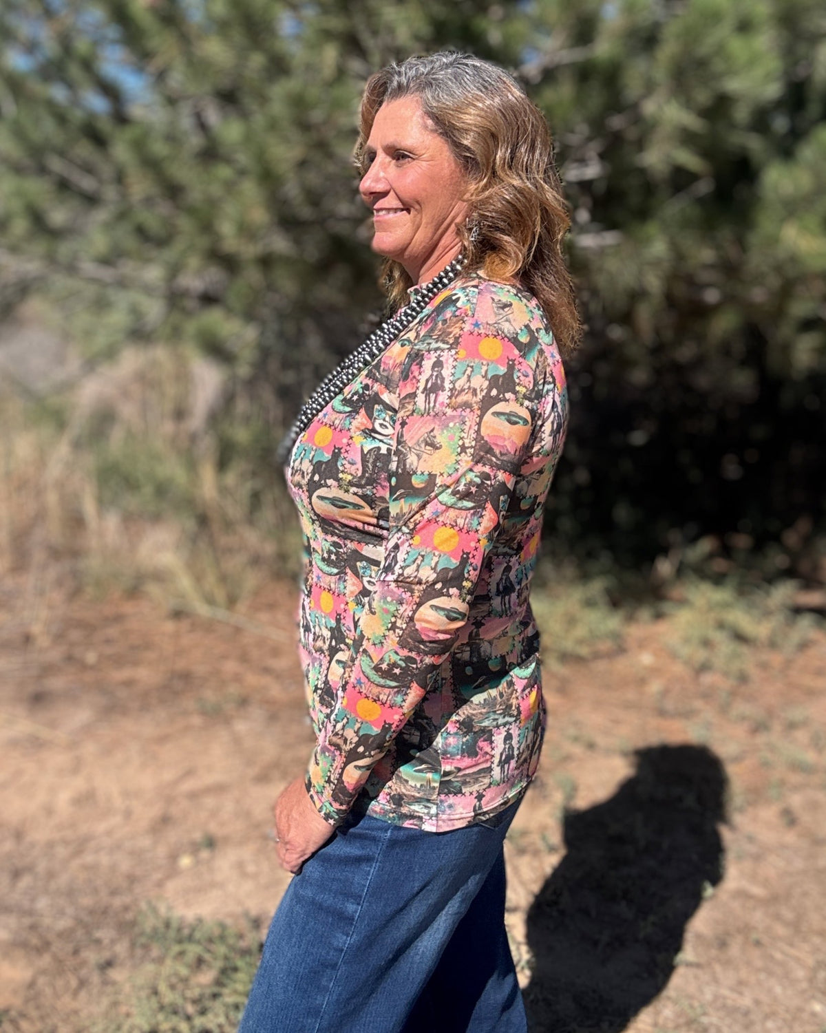 Cosmic Cowgirl Long Sleeve Mesh Top - Dirt Roads and Dreams Western Boutique