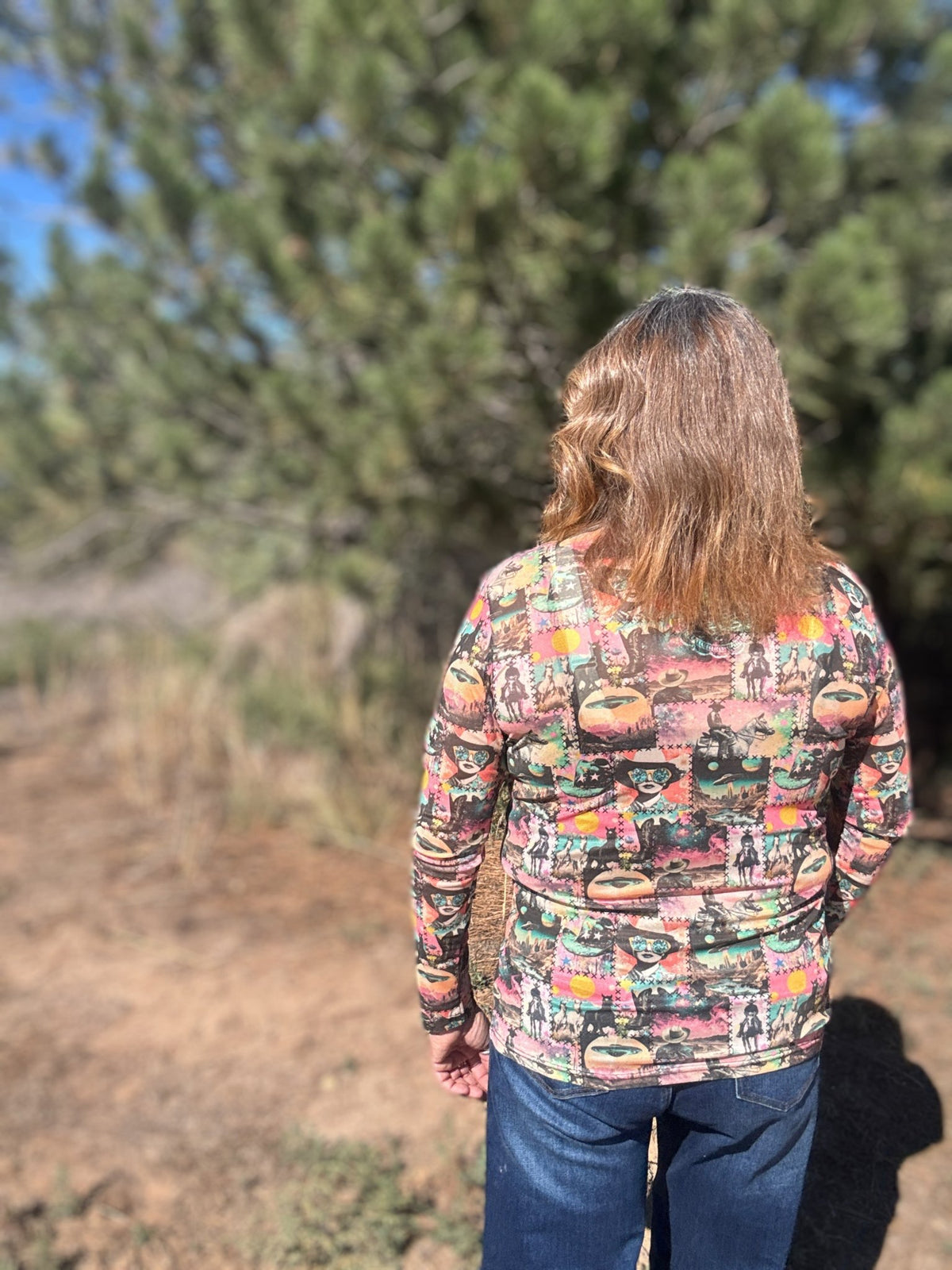 Cosmic Cowgirl Long Sleeve Mesh Top - Dirt Roads and Dreams Western Boutique