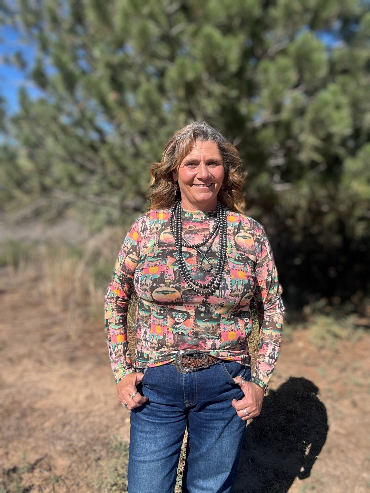 Cosmic Cowgirl Long Sleeve Mesh Top - Dirt Roads and Dreams Western Boutique