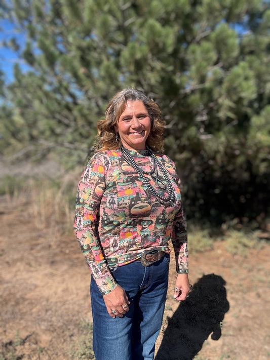 Cosmic Cowgirl Long Sleeve Mesh Top - Dirt Roads and Dreams Western Boutique