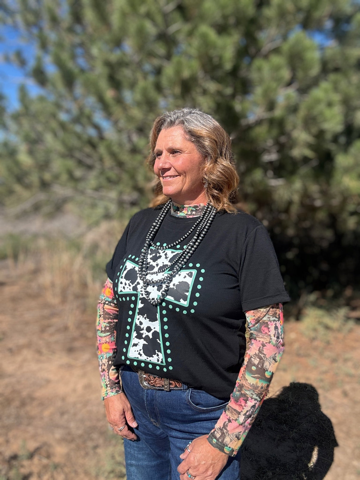 Cosmic Cowgirl Long Sleeve Mesh Top - Dirt Roads and Dreams Western Boutique