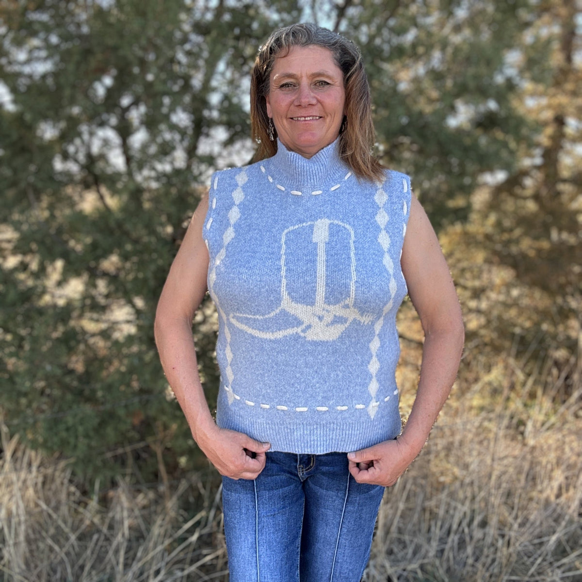 Dusty Blue Rancher Sweater Vest - Dirt Roads and Dreams Western Boutique