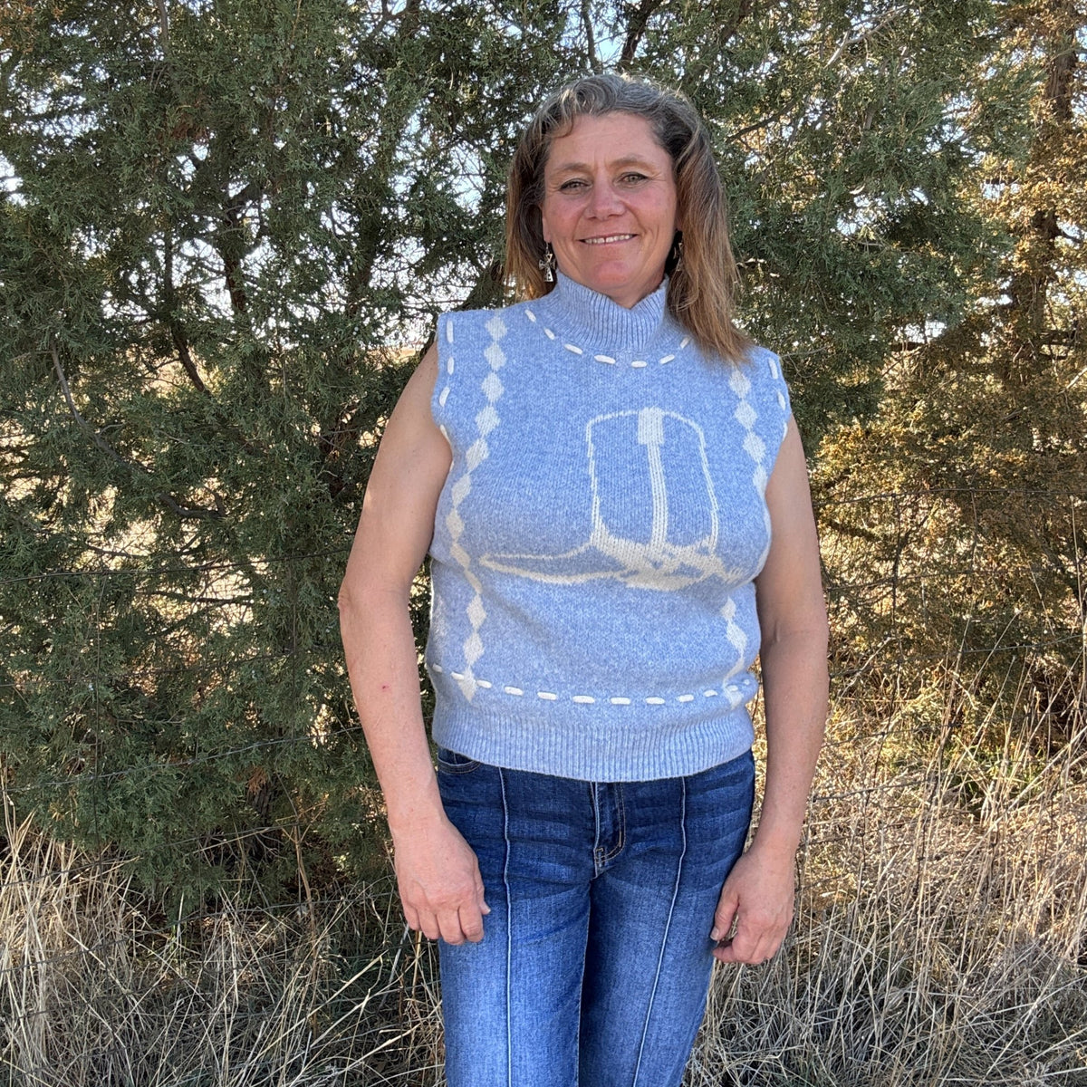 Dusty Blue Rancher Sweater Vest - Dirt Roads and Dreams Western Boutique