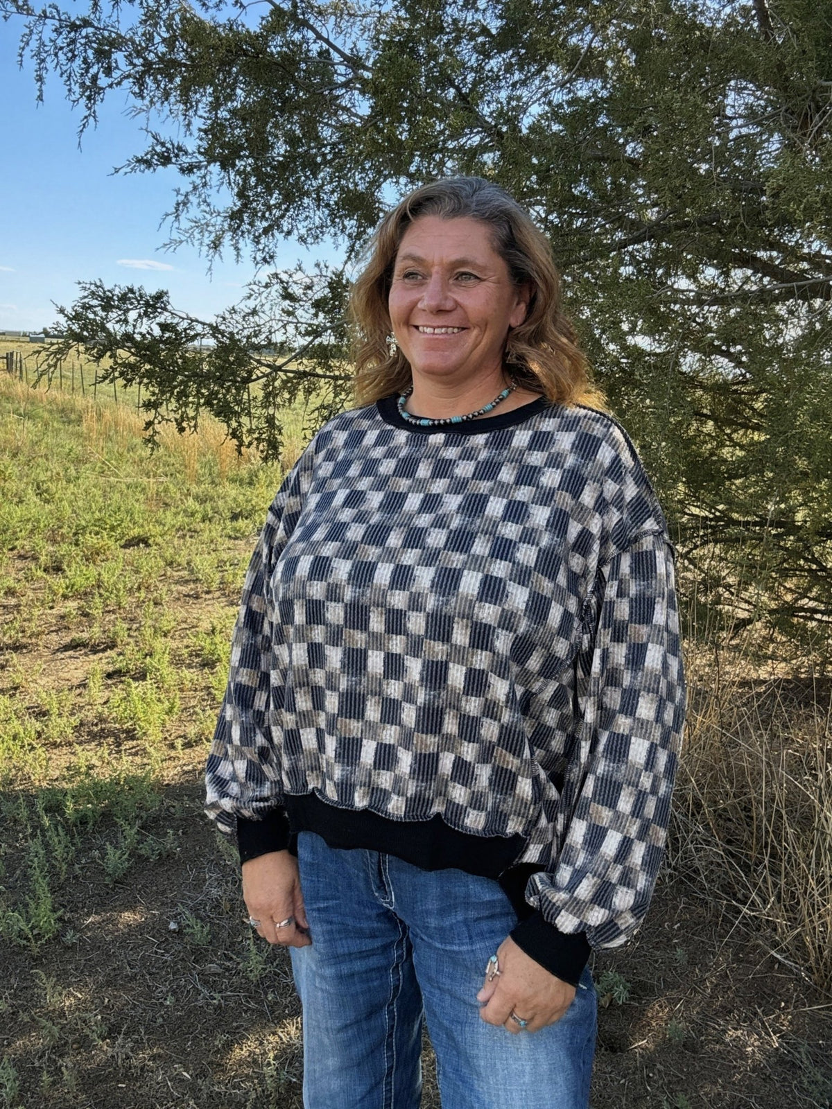 Dusty Check Long Sleeve Top - Dirt Roads and Dreams Western Boutique