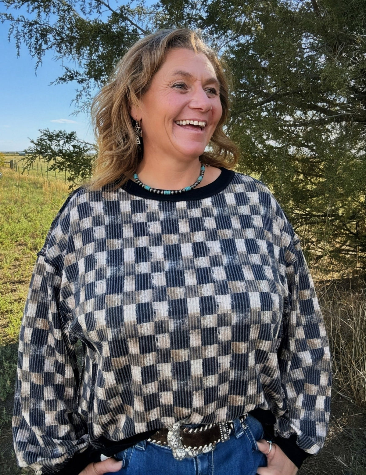 Dusty Check Long Sleeve Top - Dirt Roads and Dreams Western Boutique