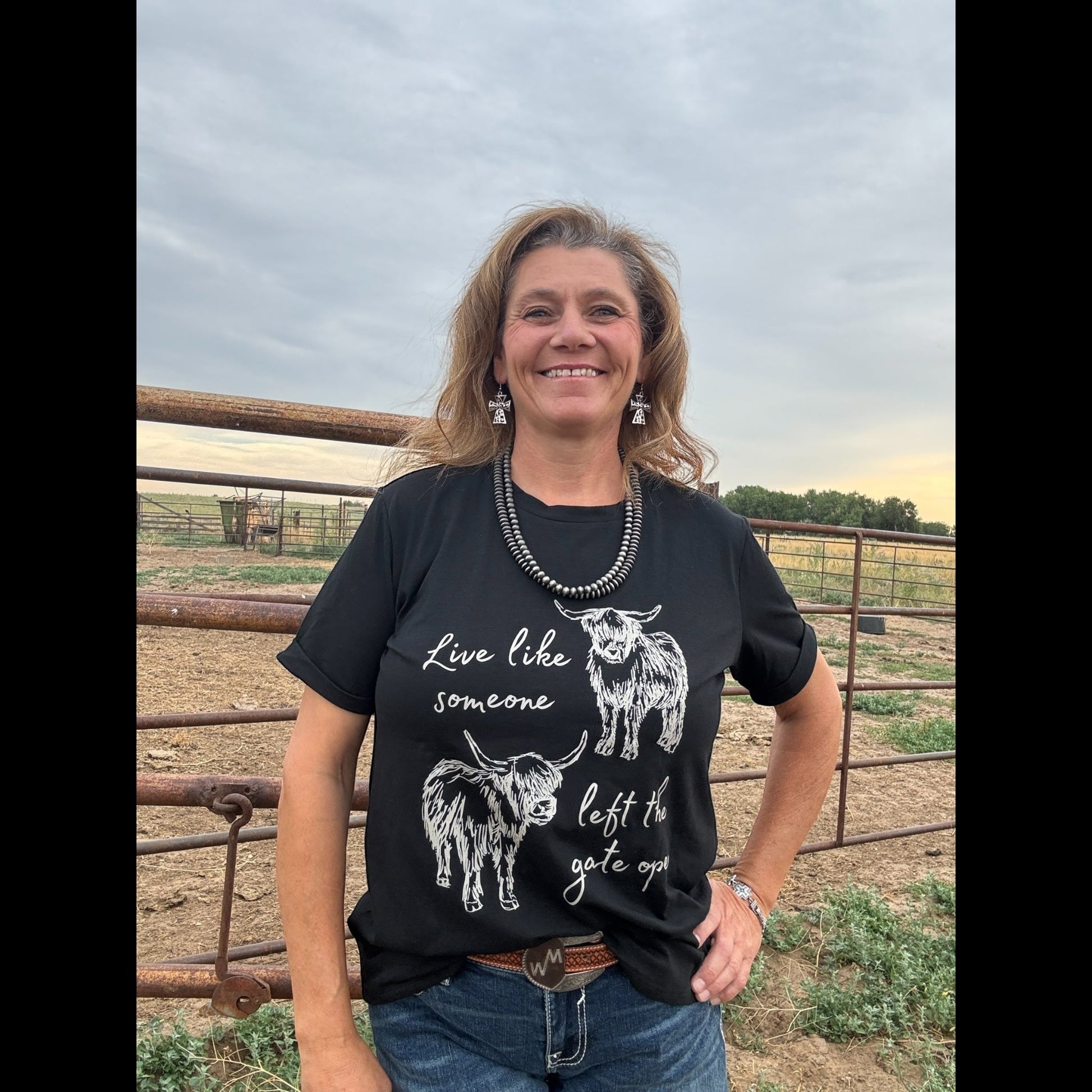 Gate Open Highland Tee - Dirt Roads and Dreams Western Boutique