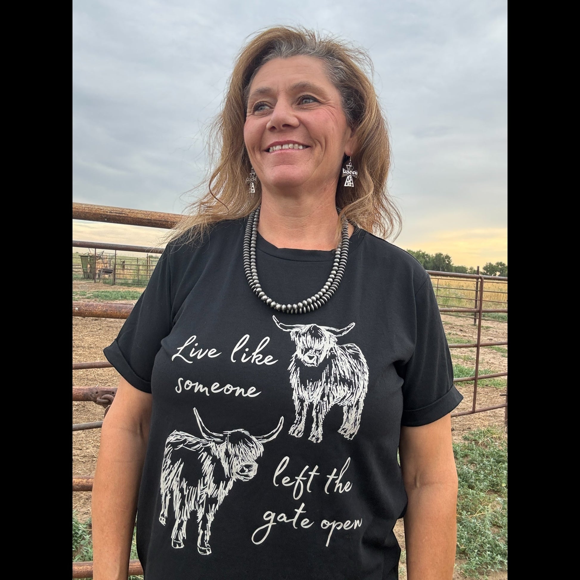 Gate Open Highland Tee - Dirt Roads and Dreams Western Boutique