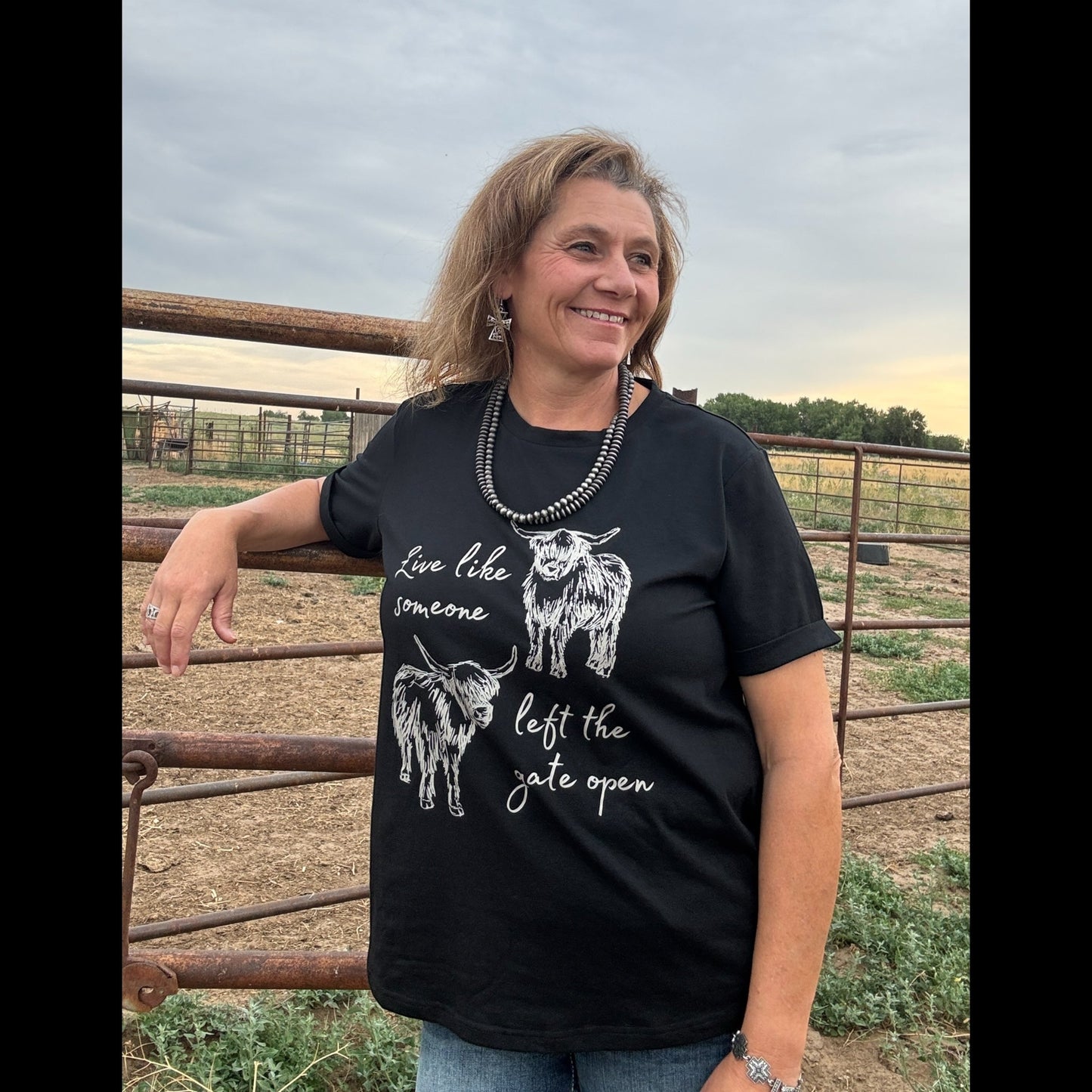 Gate Open Highland Tee - Dirt Roads and Dreams Western Boutique