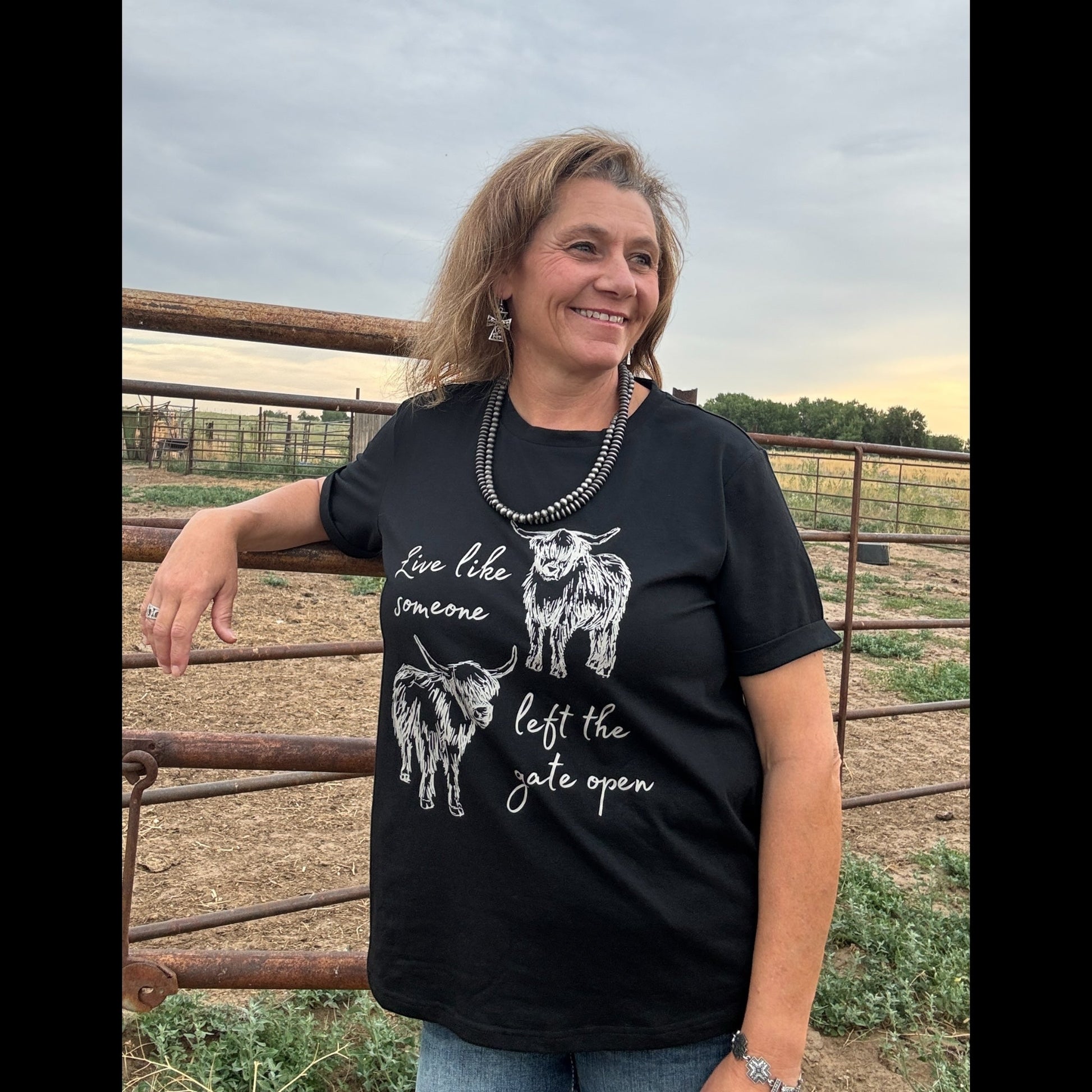 Gate Open Highland Tee - Dirt Roads and Dreams Western Boutique