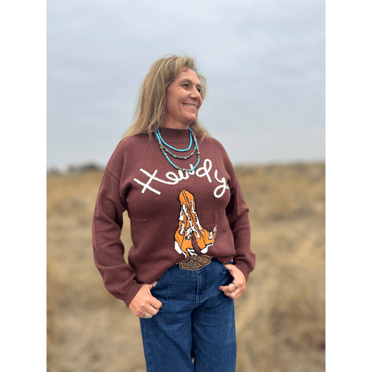 Howdy Boots Sweater - Dirt Roads and Dreams Western Boutique
