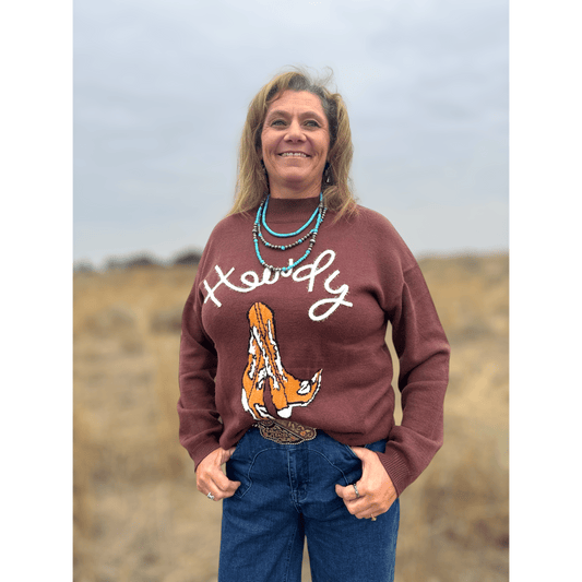 Howdy Boots Sweater - Dirt Roads and Dreams Western Boutique