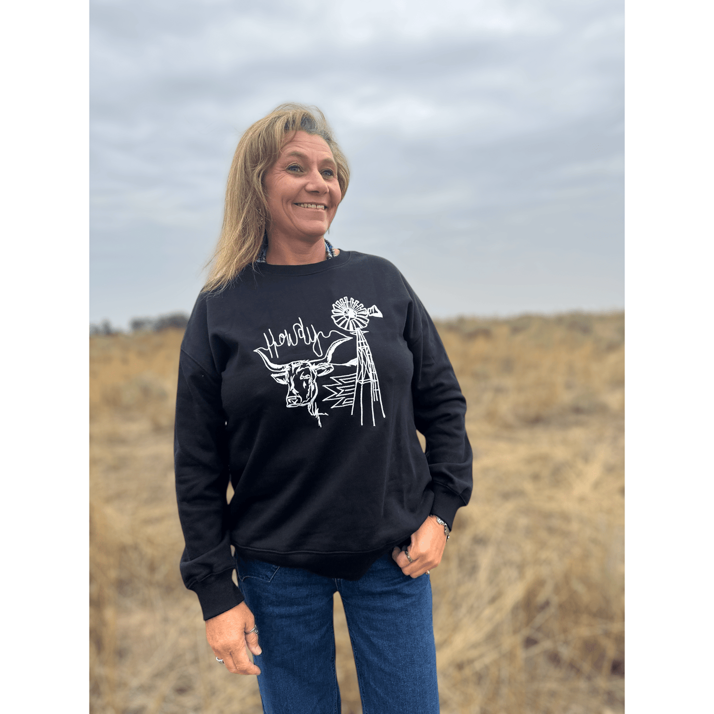 Howdy Windmill Sweatshirt - Dirt Roads and Dreams Western Boutique