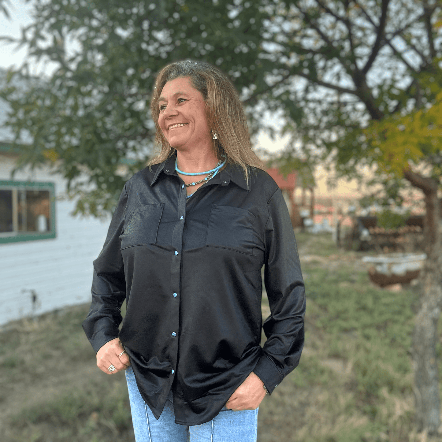 Leather Lux Button Up - Dirt Roads and Dreams Western Boutique