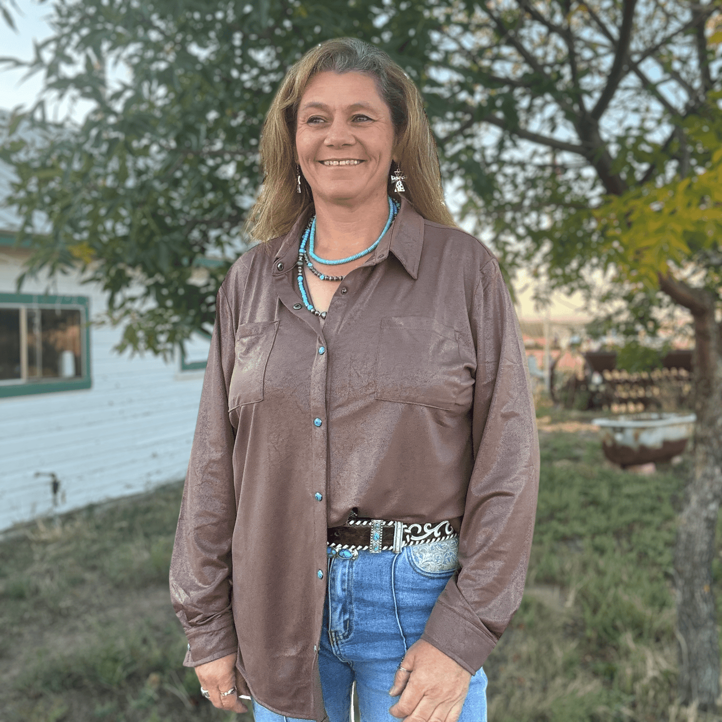 Leather Lux Button Up - Dirt Roads and Dreams Western Boutique