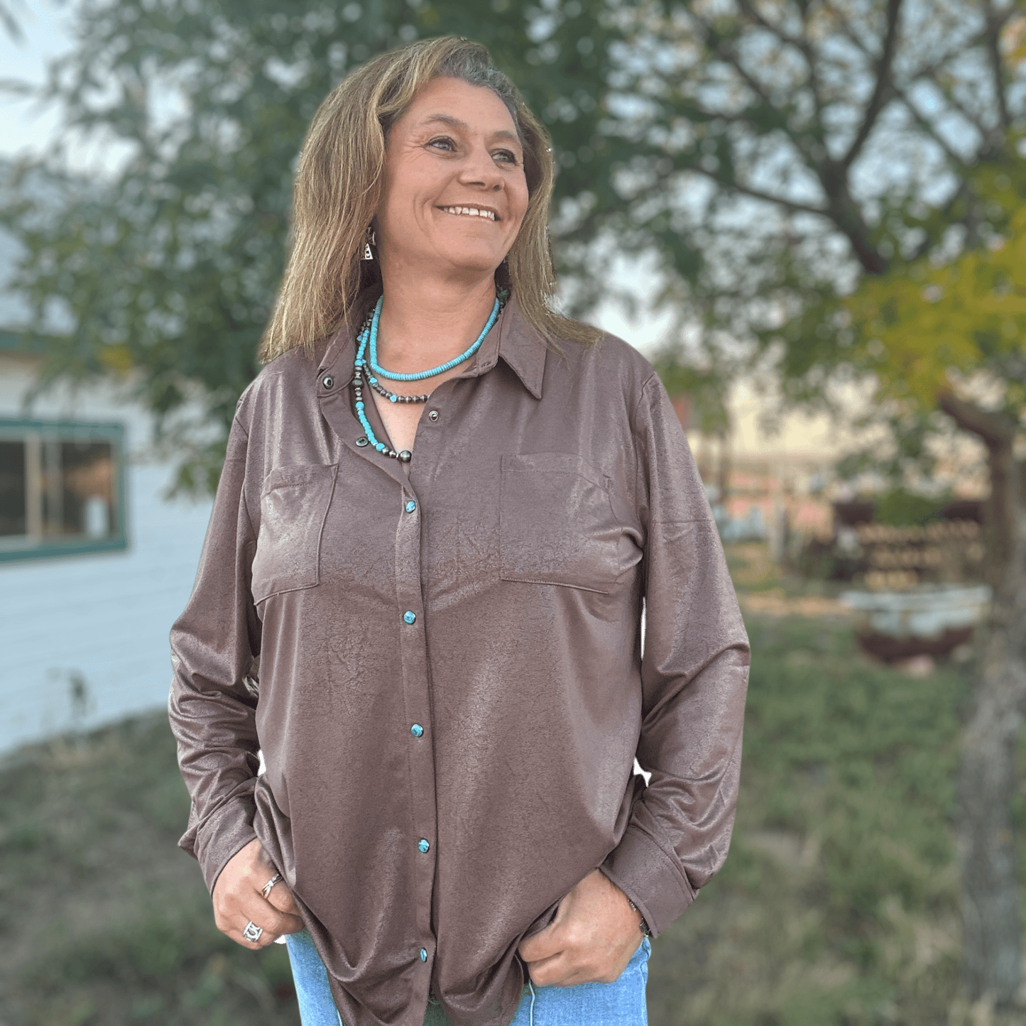 Leather Lux Button Up - Dirt Roads and Dreams Western Boutique