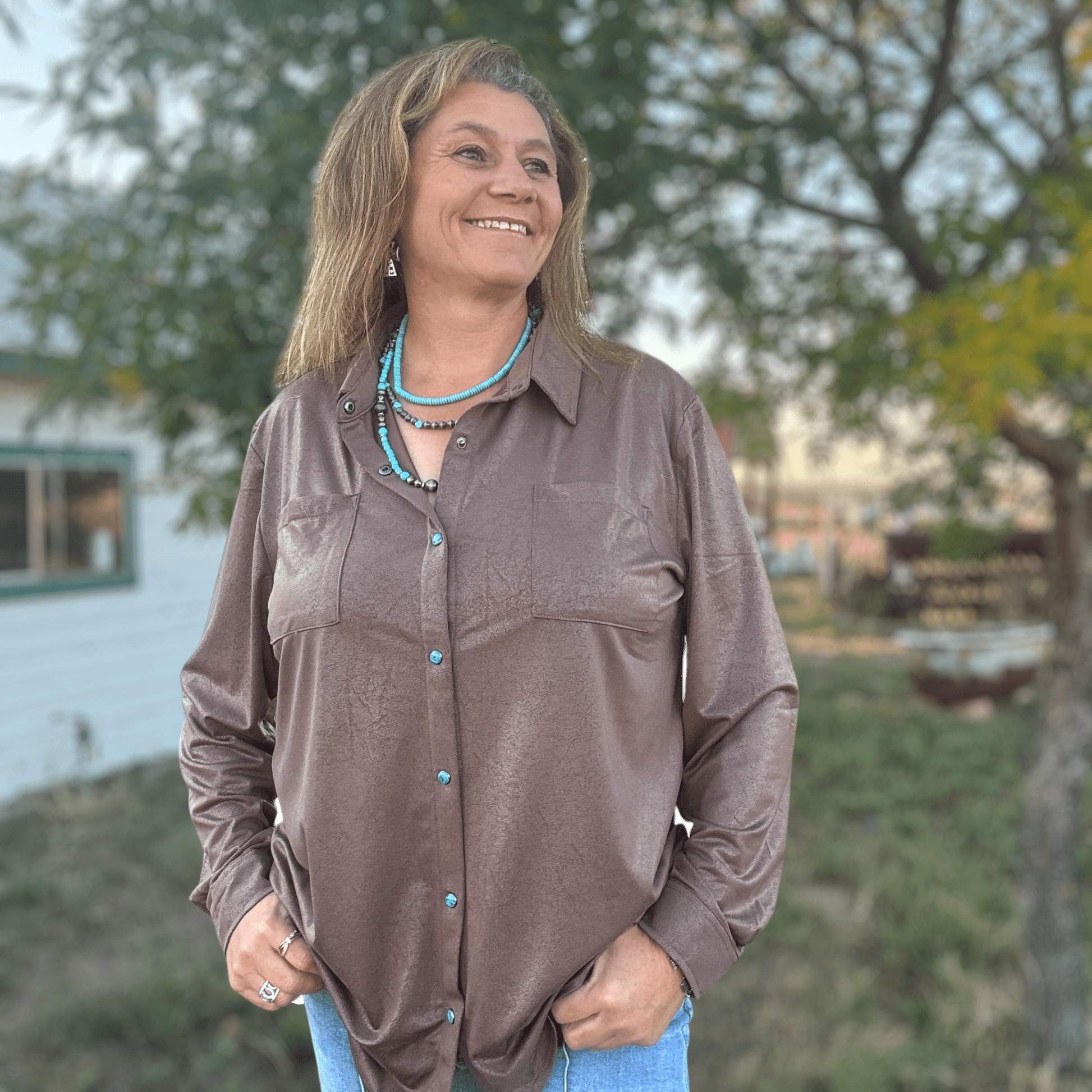 Leather Lux Button Up - Dirt Roads and Dreams Western Boutique