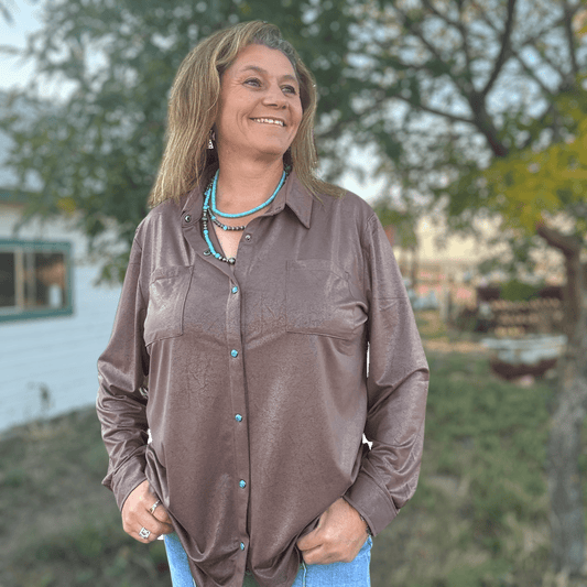 Leather Lux Button Up - Dirt Roads and Dreams Western Boutique