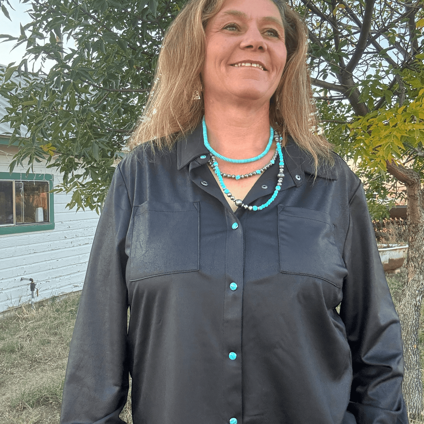 Leather Lux Button Up - Dirt Roads and Dreams Western Boutique