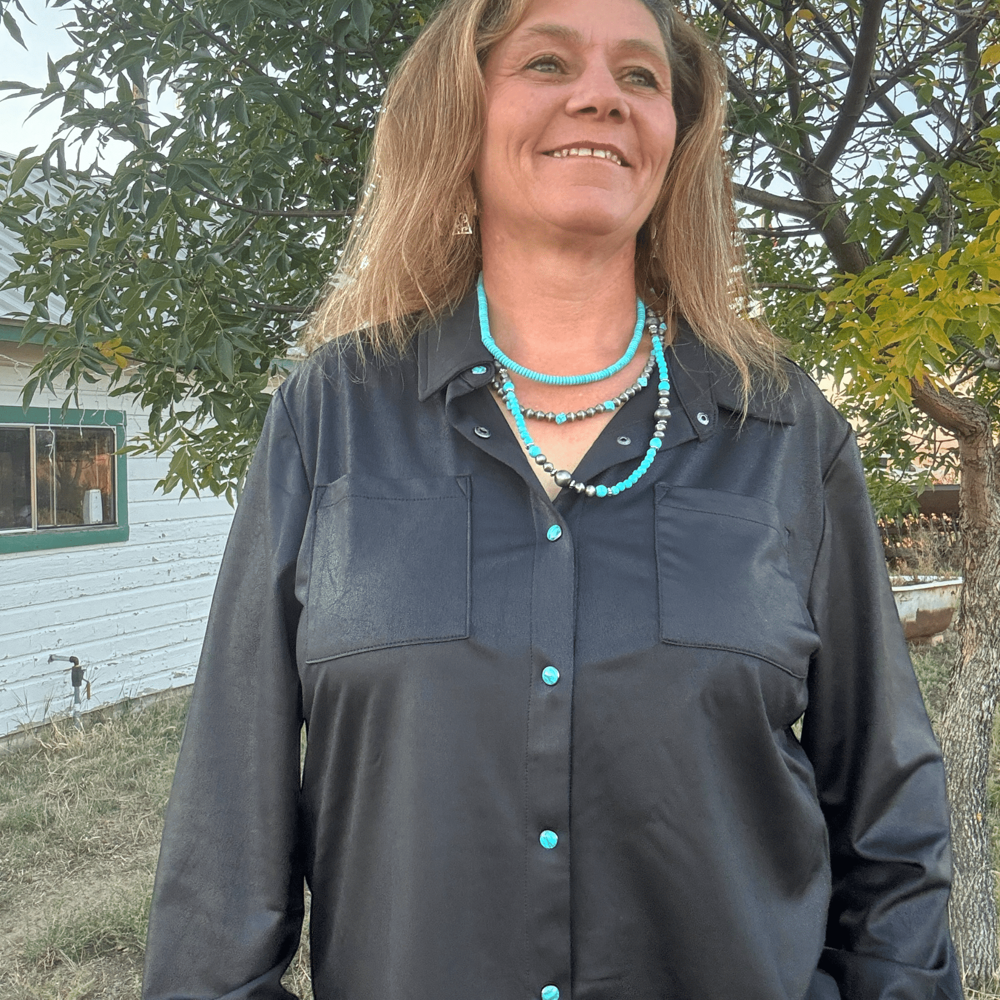 Leather Lux Button Up - Dirt Roads and Dreams Western Boutique