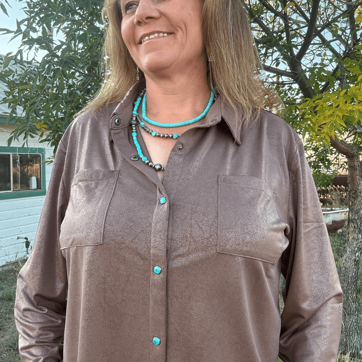 Leather Lux Button Up - Dirt Roads and Dreams Western Boutique