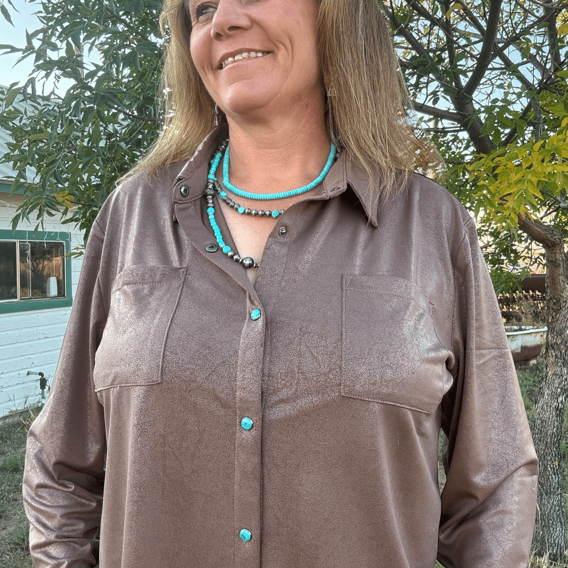 Leather Lux Button Up - Dirt Roads and Dreams Western Boutique