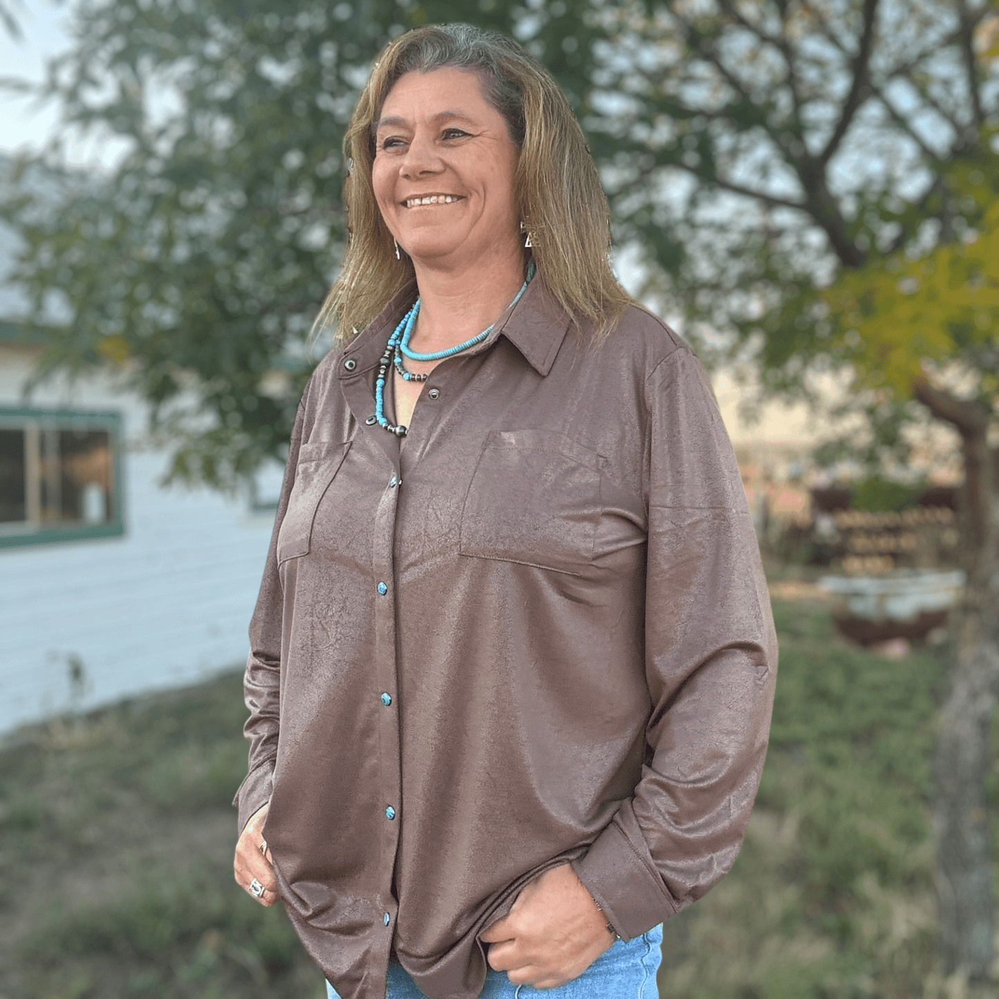 Leather Lux Button Up - Dirt Roads and Dreams Western Boutique