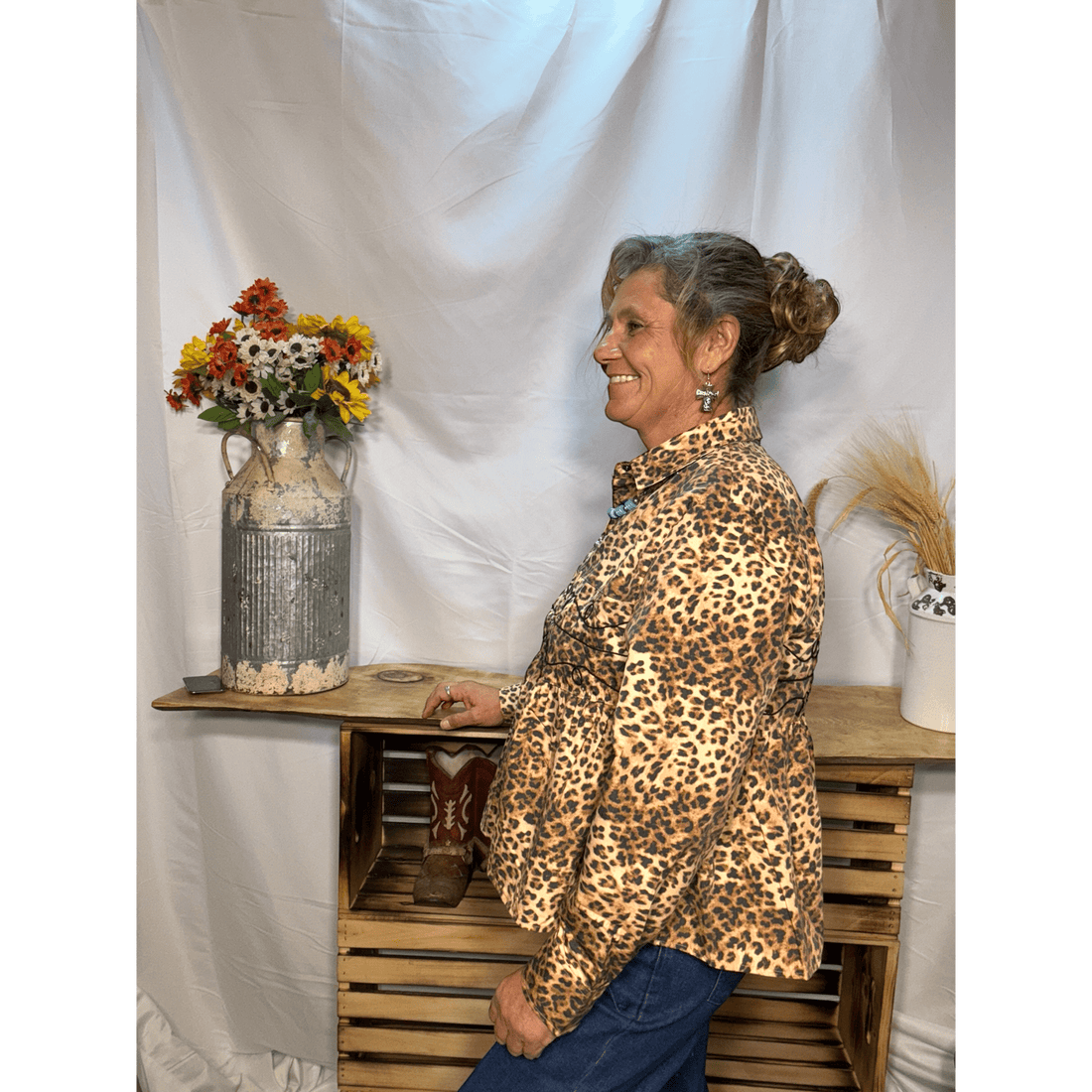 Loopty Lou Leopard Long Sleeve – Western Leopard Top with Rope Detail ...