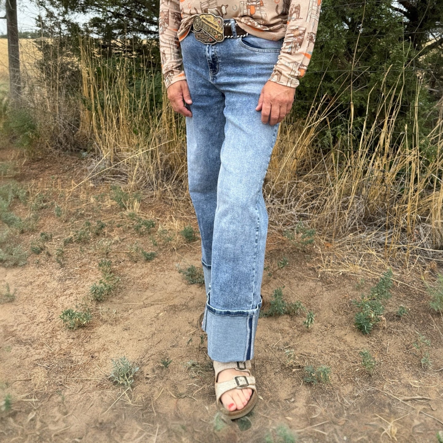 Mineral Washed Cuffed Jeans - Dirt Roads and Dreams Western Boutique