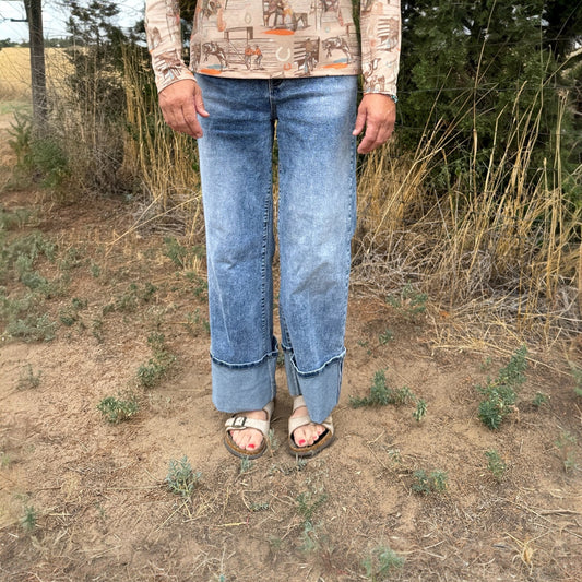 Mineral Washed Cuffed Jeans - Dirt Roads and Dreams Western Boutique