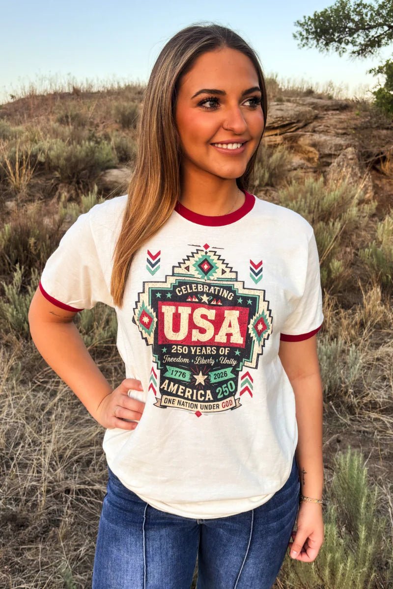 One Nation Ringer Tee - Dirt Roads and Dreams Western Boutique