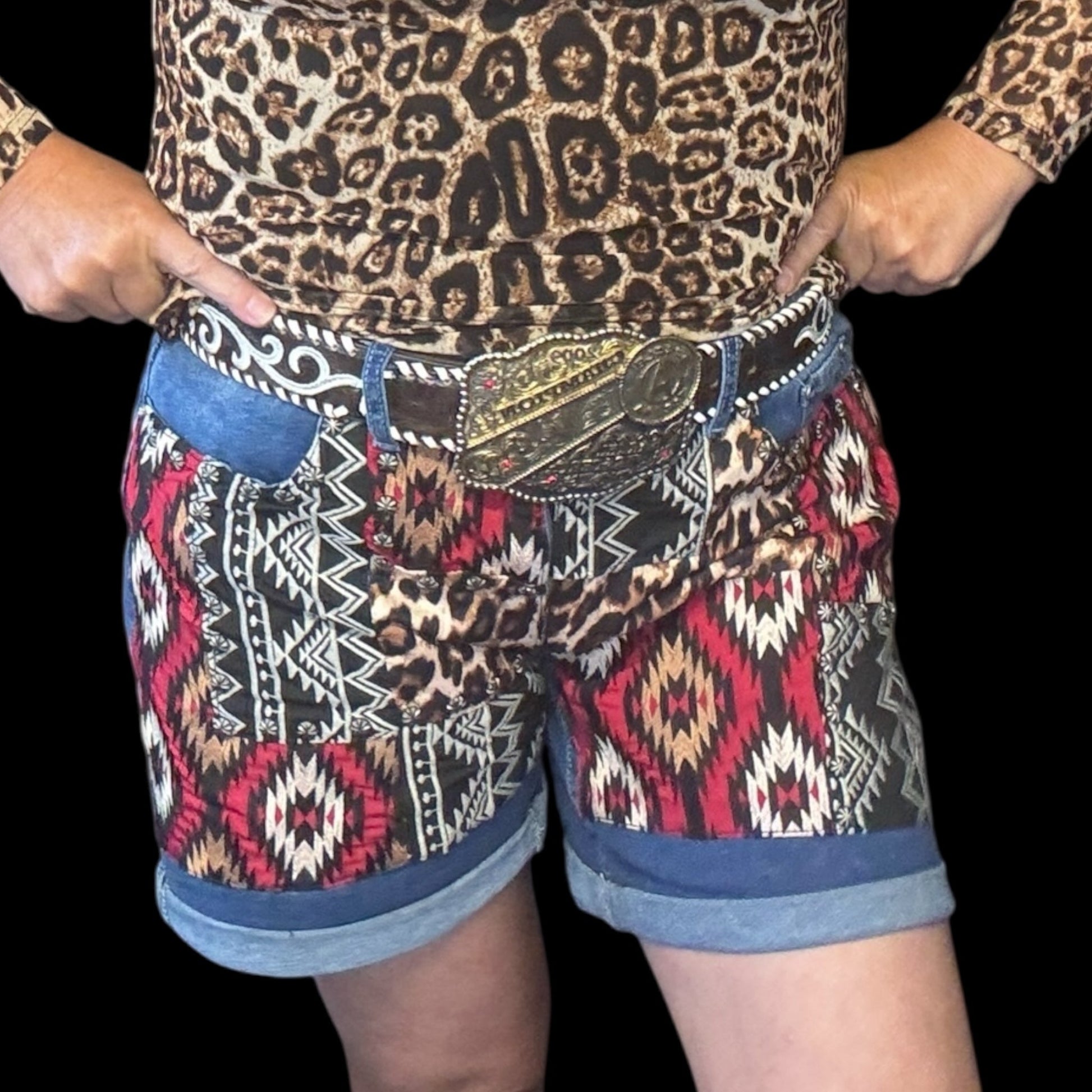 Patched Up Shorts - Leopard Long - Dirt Roads and Dreams Western Boutique