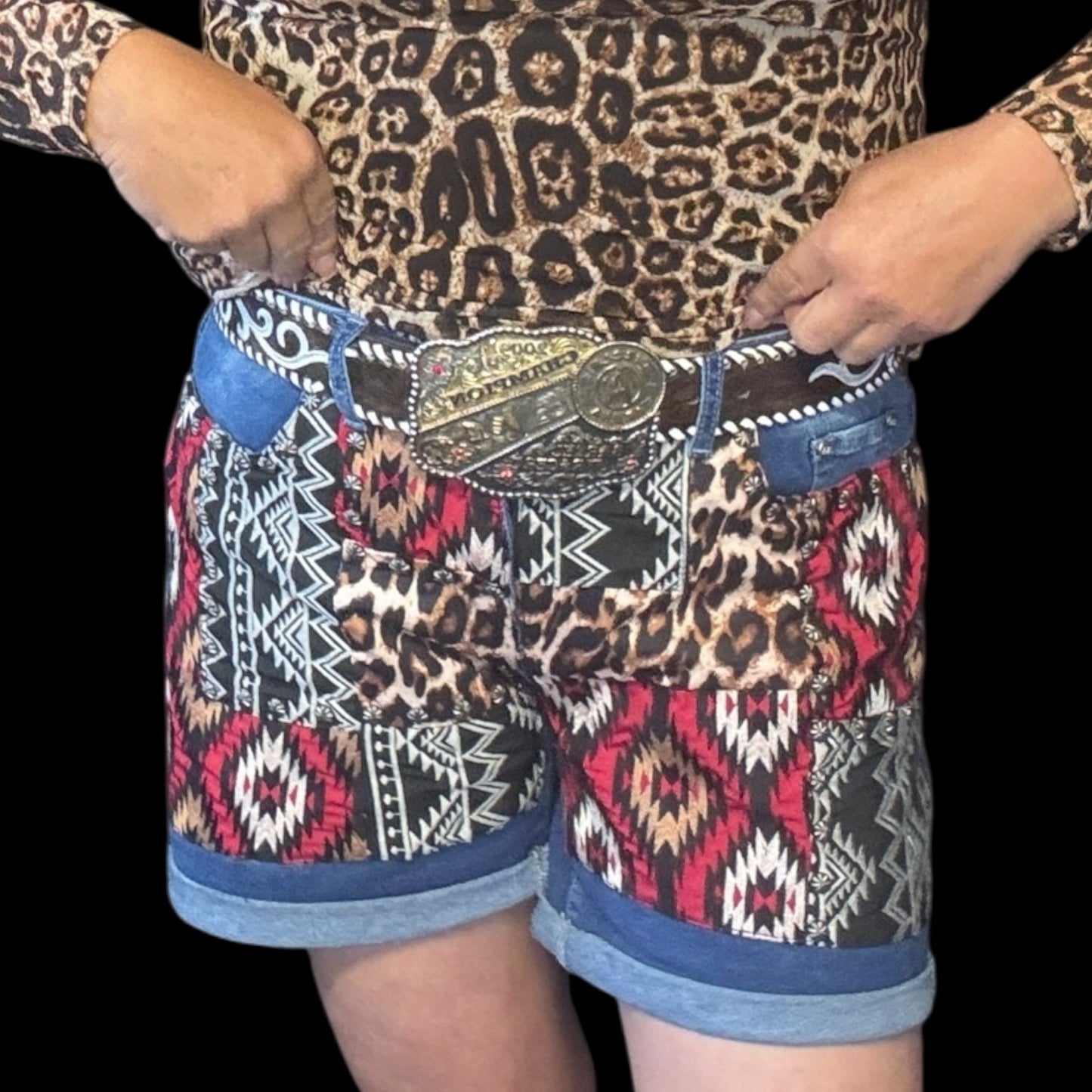 Patched Up Shorts - Leopard Long - Dirt Roads and Dreams Western Boutique