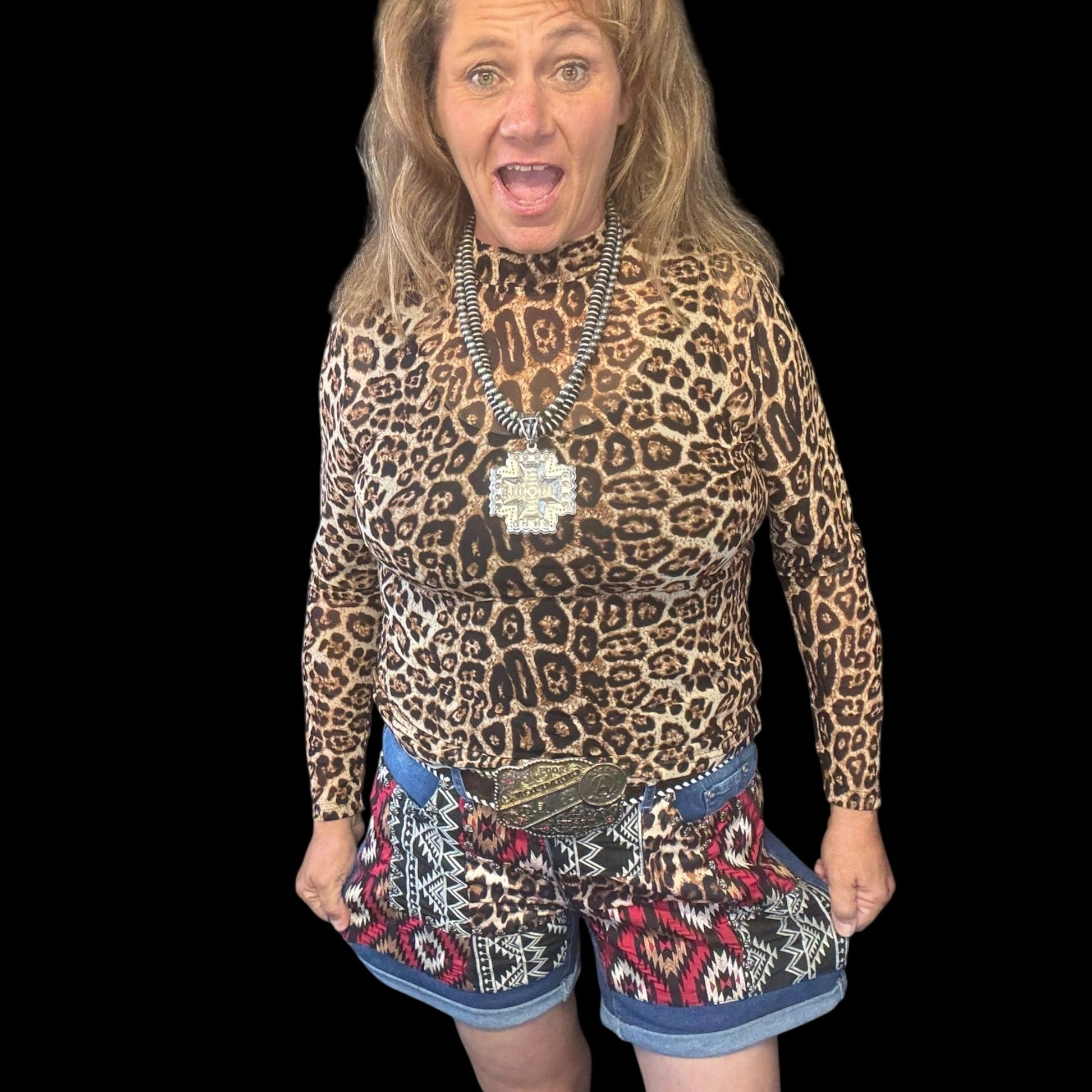 Patched Up Shorts - Leopard Long - Dirt Roads and Dreams Western Boutique
