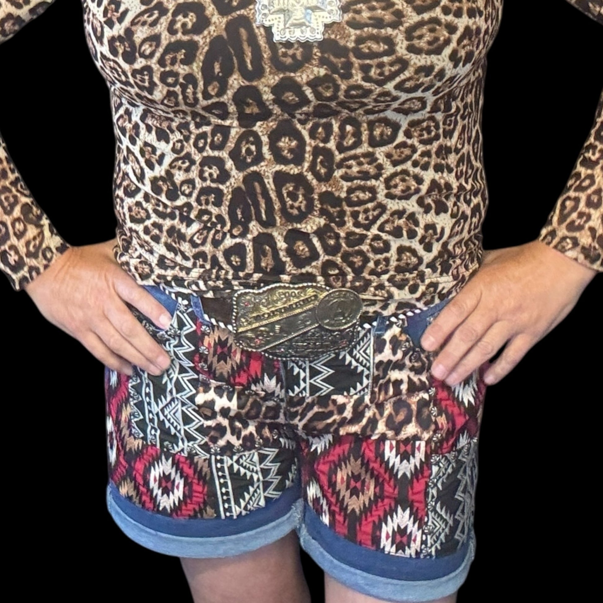 Patched Up Shorts - Leopard Long - Dirt Roads and Dreams Western Boutique