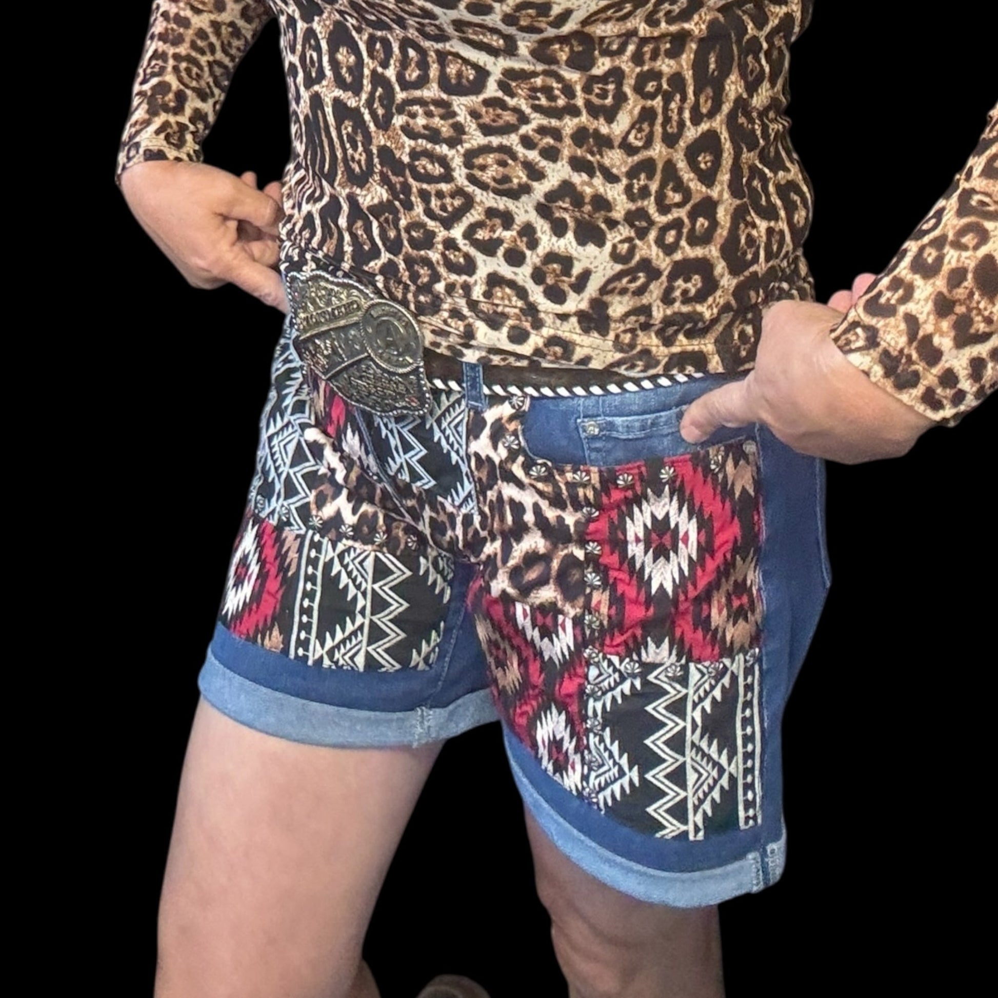 Patched Up Shorts - Leopard Long - Dirt Roads and Dreams Western Boutique