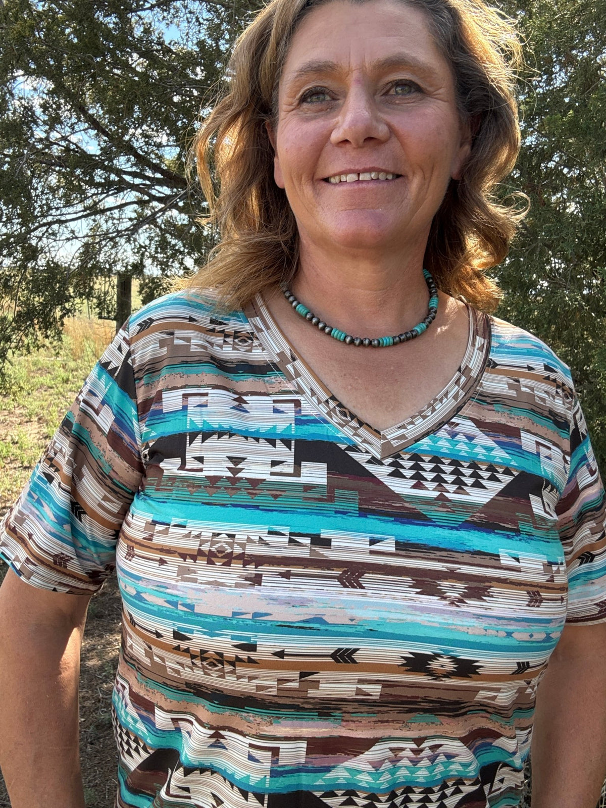 Rustic Turquoise Aztec Top - Dirt Roads and Dreams Western Boutique