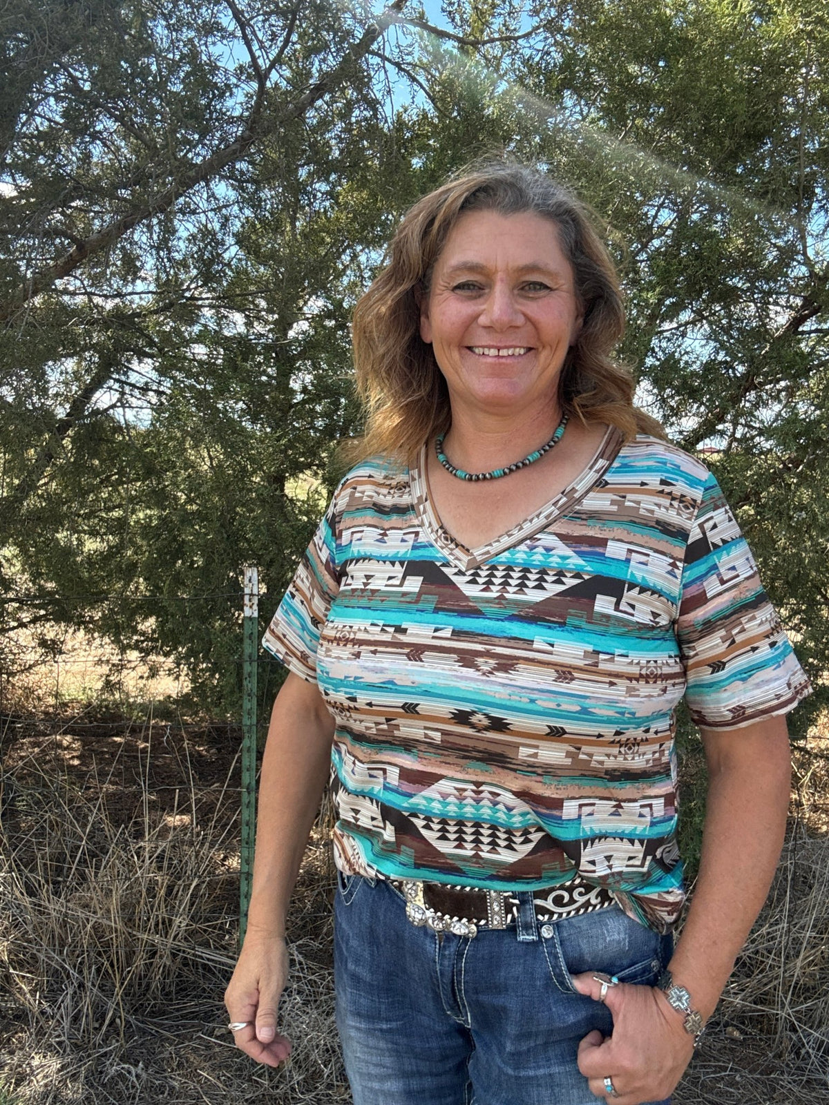 Rustic Turquoise Aztec Top - Dirt Roads and Dreams Western Boutique