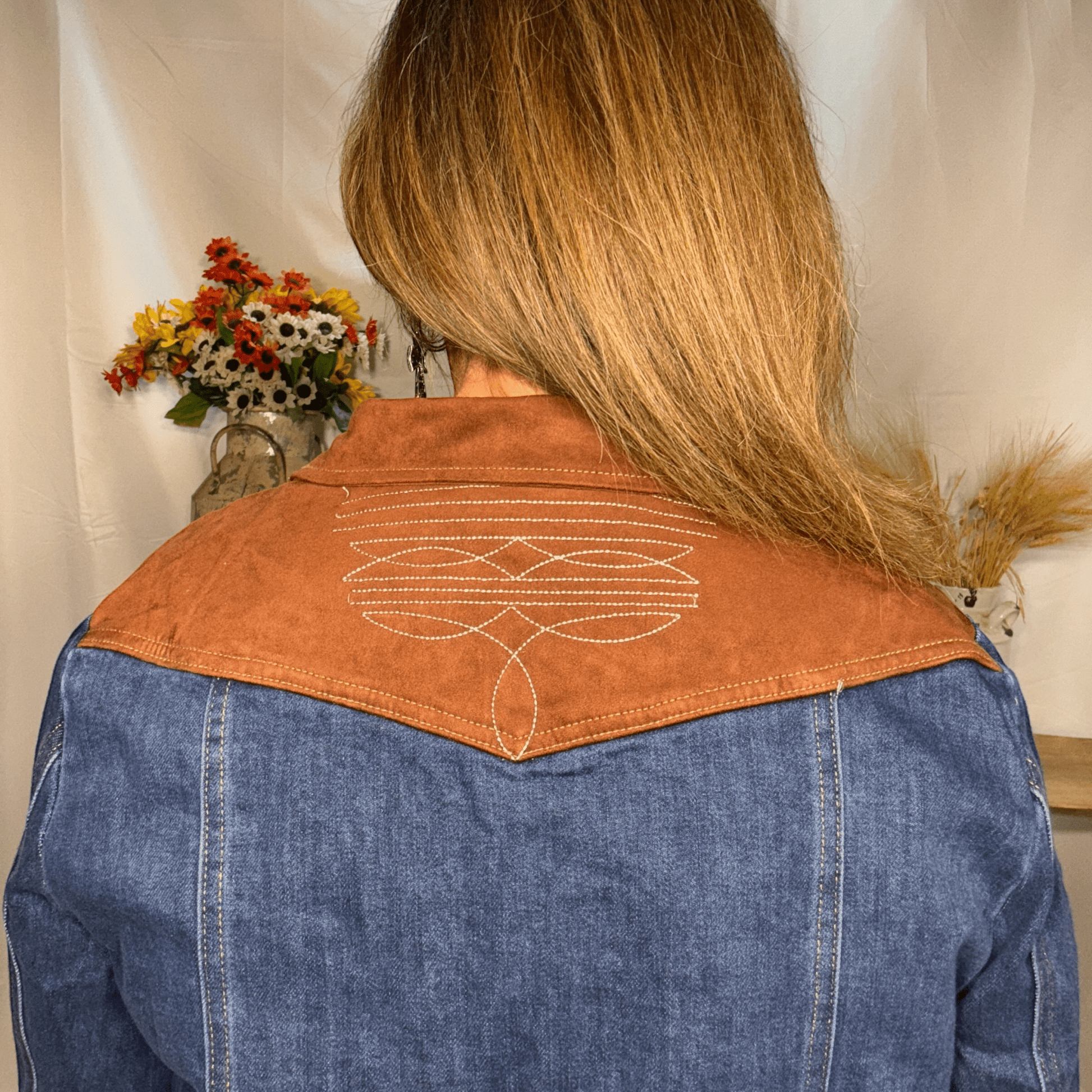 Back view of the Saddle Stitch Denim Jacket - Dirt Roads and Dreams Western Boutique