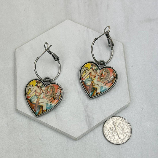 Silver metal with western cowgirl heart Earrings - Dirt Roads and Dreams Western Boutique